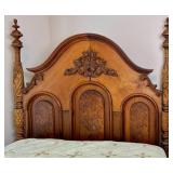 Solid Walnut Antique Hand Carved Bed Frame with Custom Mattress and Boxspring