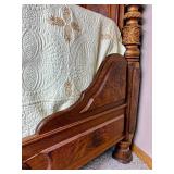 Solid Walnut Antique Hand Carved Bed Frame with Custom Mattress and Boxspring