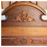 Solid Walnut Antique Hand Carved Bed Frame with Custom Mattress and Boxspring