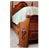 Solid Walnut Antique Hand Carved Bed Frame with Custom Mattress and Boxspring