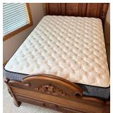 Solid Walnut Antique Hand Carved Bed Frame with Custom Mattress and Boxspring