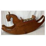 The Bartley Collection Wooden Rocking Horse with Upholstered Embroidered Seat