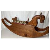 The Bartley Collection Wooden Rocking Horse with Upholstered Embroidered Seat