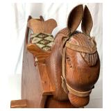 The Bartley Collection Wooden Rocking Horse with Upholstered Embroidered Seat
