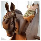 The Bartley Collection Wooden Rocking Horse with Upholstered Embroidered Seat
