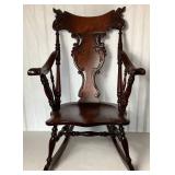 Stickley and Brandt Ornate Victorian-era Hand Carved Rocking Armchair - circa 1900