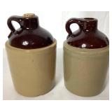 Collection of Single Handle Whiskey Jugs, Pair of Crock Jugs and Pickling Crock