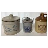 Vintage Kaukauna Cheese Stoneware Crocks and Daniel Boone Whiskey Pioneer Jug