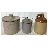 Vintage Kaukauna Cheese Stoneware Crocks and Daniel Boone Whiskey Pioneer Jug