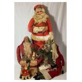 Vintage Santa Collection - Wood Santa Cutout, Vintage Wooden Santa Holder and Santa Sitters