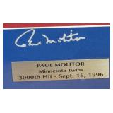 MN Twins Paul Molitor 3000th Hit - Sept 16, 1996 Autographed Framed Print with Original Game Ticket