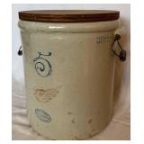 Vintage Red Wing 5 Gallon Union Stoneware Crock with Bale Handles and Wooden Lid