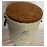 Vintage Red Wing 5 Gallon Union Stoneware Crock with Bale Handles and Wooden Lid