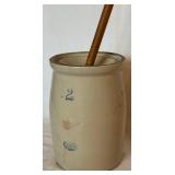 Antique Red Wing Union 2 gallon Stoneware Butter Churn with Lid and Wooden Dasher