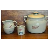 Red Wing Stoneware Bean Pot with Lid, Red Wing Pitcher and Red Wing Mini Crock