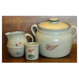 Red Wing Stoneware Bean Pot with Lid, Red Wing Pitcher and Red Wing Mini Crock