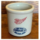 Red Wing Stoneware Bean Pot with Lid, Red Wing Pitcher and Red Wing Mini Crock