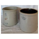 Vintage Red Wing Union Stoneware 2 Gallon Crock and Robinson Ransbottom Blue Crown 2 Gallon Stoneware Crock