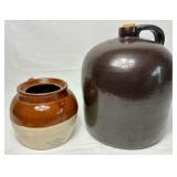 Vintage Robinson Ransbottom Blue Crown No.2 Bean Pot and Beehive Brown Glazed Stoneware Jug
