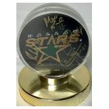 Pair of Dallas Stars Autographed Hockey Pucks 2000 - Mike Keane #12, Guy Carbonneau #21, Brett Hull and Jamie Wright