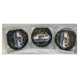 Bundle of 3 USA Hockey Black Pucks Autographed by Alana Blahok #18 and Karen Bye #6