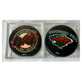 Minnesota Wild Bundle - Baseball Caps. Inaugural Season 2000/2001 Mini Goalie Stick, Hockey Pucks