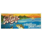 Novelty Fishing Collection - Miller High Life Bobber Cooler 16" High, Blatz Bear Fishes of the Great Lakes 37.25" x 25.25", Rapala Giant Lure 28.5" and The Judge Tournament Rule up to 22"