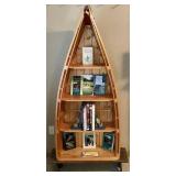 Canoe Book Shelf with Fishing Bookends, Coffee Table Books and 1971 Tacklebox Library 5 Booklet Collection