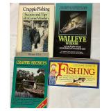 Canoe Book Shelf with Fishing Bookends, Coffee Table Books and 1971 Tacklebox Library 5 Booklet Collection