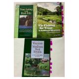 Canoe Book Shelf with Fishing Bookends, Coffee Table Books and 1971 Tacklebox Library 5 Booklet Collection