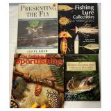 Canoe Book Shelf with Fishing Bookends, Coffee Table Books and 1971 Tacklebox Library 5 Booklet Collection