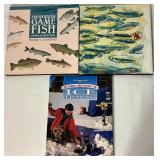 Canoe Book Shelf with Fishing Bookends, Coffee Table Books and 1971 Tacklebox Library 5 Booklet Collection