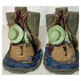 Canoe Book Shelf with Fishing Bookends, Coffee Table Books and 1971 Tacklebox Library 5 Booklet Collection