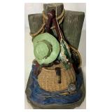 Canoe Book Shelf with Fishing Bookends, Coffee Table Books and 1971 Tacklebox Library 5 Booklet Collection