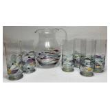 Fostoria Romania Galleria Blown Glass Pitcher and 6 Highball Glasses