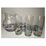 Fostoria Romania Galleria Blown Glass Pitcher and 6 Highball Glasses