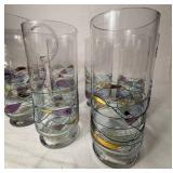 Fostoria Romania Galleria Blown Glass Pitcher and 6 Highball Glasses