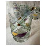 Fostoria Romania Galleria Blown Glass Pitcher and 6 Highball Glasses