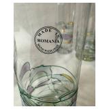 Fostoria Romania Galleria Blown Glass Pitcher and 6 Highball Glasses