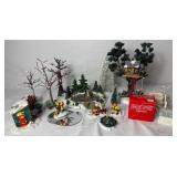 Department 56 Village Accessories Pine Point Pond, Treetop Tree House, Fresh Frozen Fish (set of 2),  Marshmallow Roast (set of 2) Assorted Trees and Brite Lites Adapters