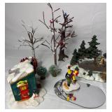 Department 56 Village Accessories Pine Point Pond, Treetop Tree House, Fresh Frozen Fish (set of 2),  Marshmallow Roast (set of 2) Assorted Trees and Brite Lites Adapters