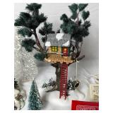 Department 56 Village Accessories Pine Point Pond, Treetop Tree House, Fresh Frozen Fish (set of 2),  Marshmallow Roast (set of 2) Assorted Trees and Brite Lites Adapters