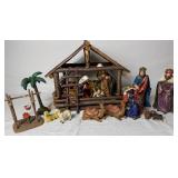 Creche and Nativity Set with Jesus, Mary, Joseph, Animals and Village Accessories