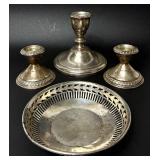 Sterling Silver Bundle - Sterling Silver Bowl and Weighted Sterling Silver Candleholders