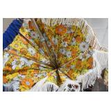 Vintage Wooden Patio Table with 4 Bench Chairs and Umbrella