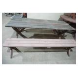 Vintage Wooden Rectangle Patio Table with 2 Long Benches
