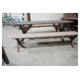 Vintage Wooden Rectangle Patio Table with 2 Long Benches