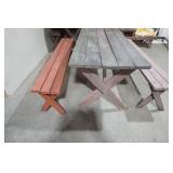 Vintage Wooden Rectangle Patio Table with 2 Long Benches