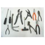 Vise grips, pliers, screwdrivers
