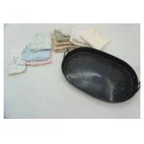 Graniteware tray , linens